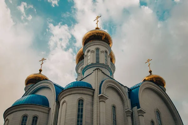 Une Vue Angle Bas Assomption Cathédrale Orthodoxe Russe Nur Sultan — Photo