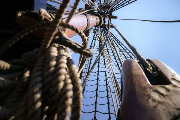 Detalhes Cordas Navio Carga Holandês Leste — Fotografia de Stock