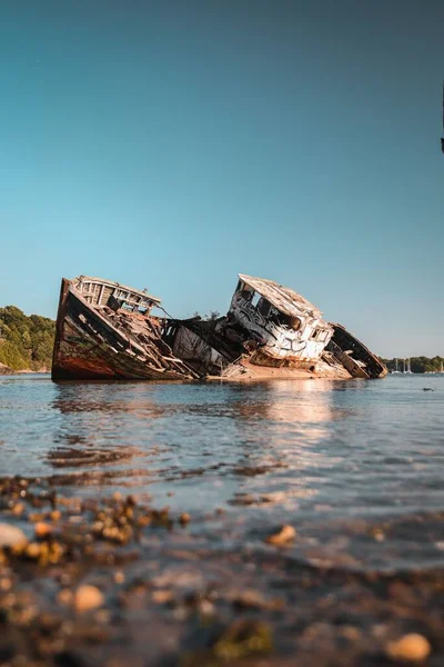 Vertical View Ship Wreck Sunny Day Saint Malo France — Stock Photo, Image