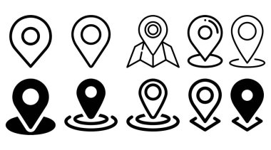 Beyaz arkaplanda bir dizi harita pin simgesi