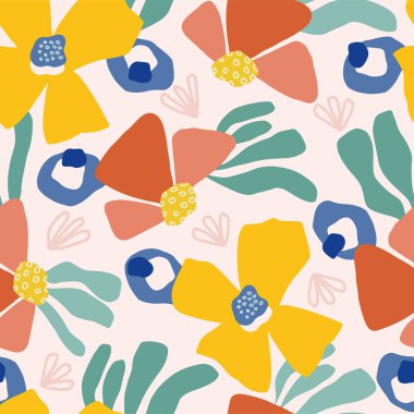 Beyaz arka planda kusursuz, soyut bir çiçek deseni.