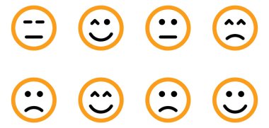 Beyaz arkaplanda farklı duygu simgelerinden oluşan dijital bir çizim paketi