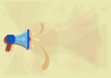 Fotokopi alanı ve sarı arkaplanı olan renkli bir megafon. Haber, promosyon, anons kavramı.