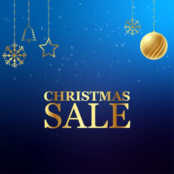 Vector Design Golden Christmas Decorations Text Christmas Sale Blue Background — Stock Vector