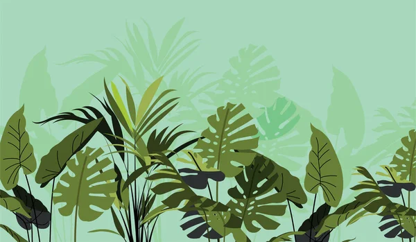 Digital Illustration Green Palm Leaves Grasses Light Green Background — Stock Vector