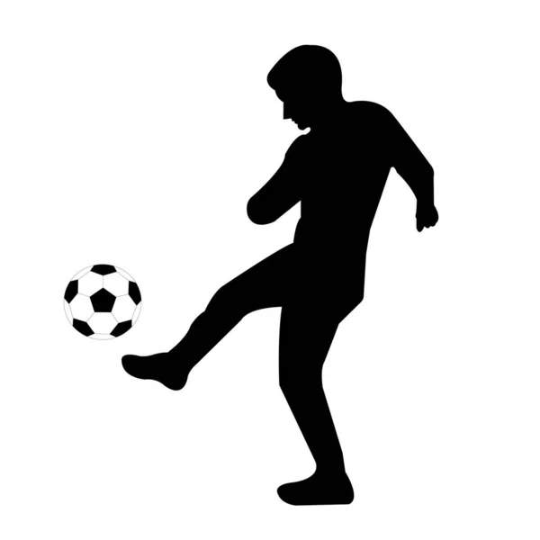 Une Silhouette Footballeur Frappant Ballon Isolé Sur Fond Blanc — Image vectorielle
