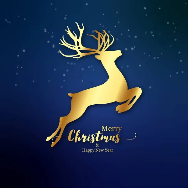 サンタクロース黄金の鹿のベクトルデザイン メリークリスマスと青の背景に幸せな新年 — ストックベクタ