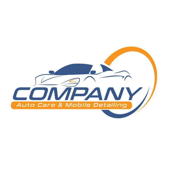 Het Blauwe Oranje Auto Detaillering Service Logo Met Auto Teken — Stockvector