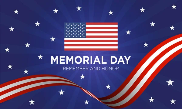 Memorial Day Poster Usa Flag Blue Background — Stock Vector