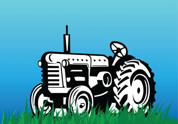 Eine Digitale Vektorillustration Eines Schwarzen Traktors Auf Einem Feld — Stockvektor