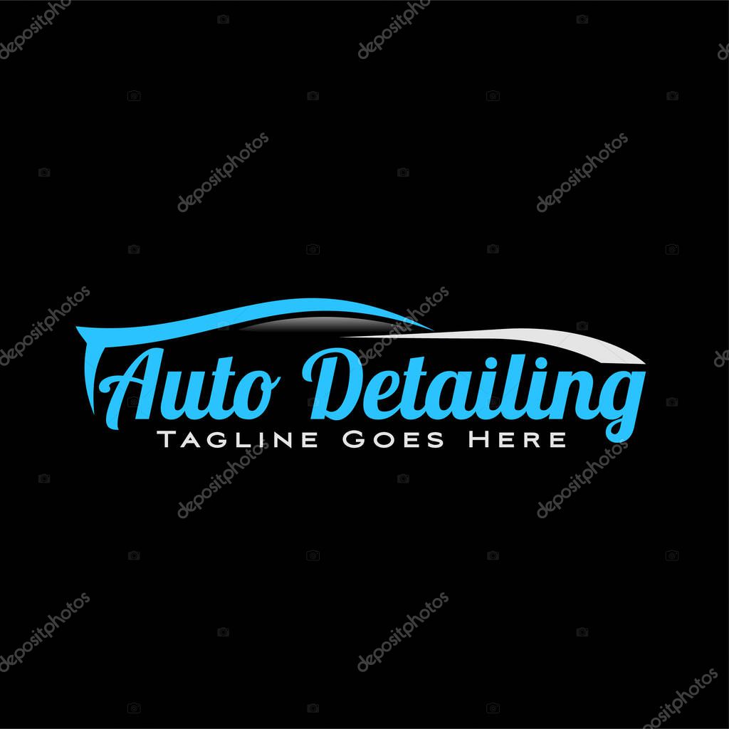The blue and black auto detailing service logo with the car sign