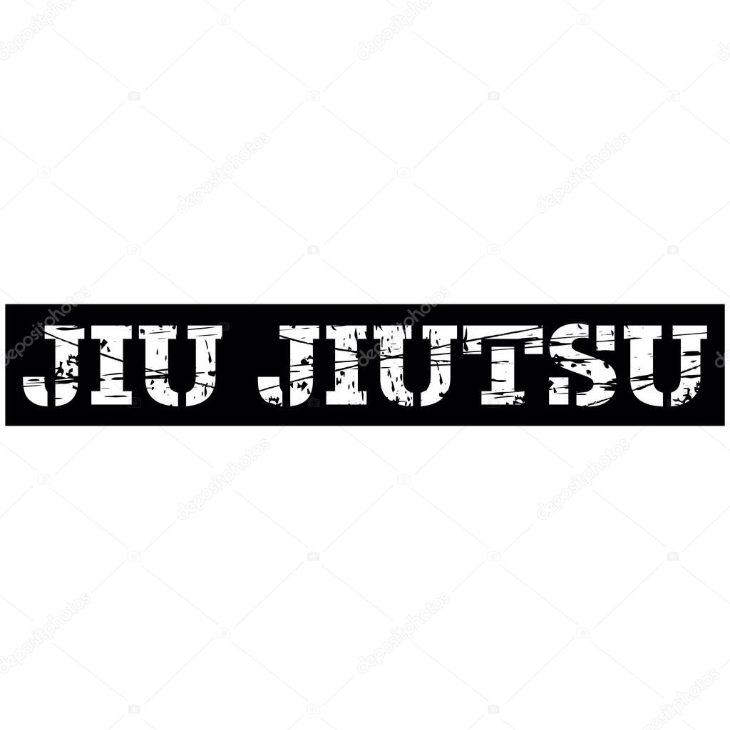JIU JIUTSU lettering with white partially striped color on a black background