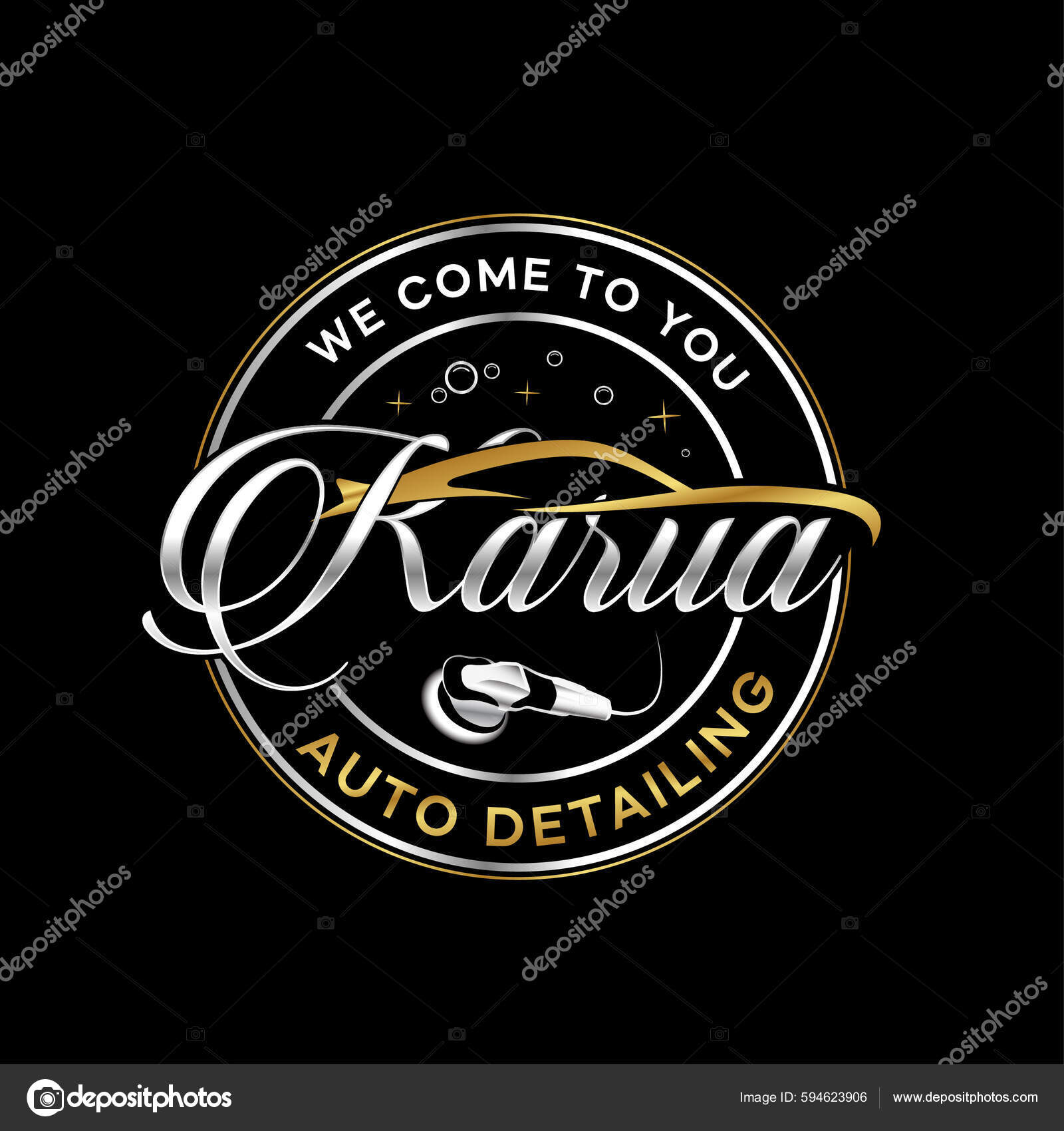 Gold Silver Auto Detailing Service Company Circular Logo Stock Vector