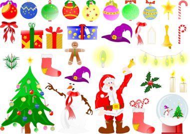 Beyaz arka planda izole edilmiş büyük bir Noel nesnesi ve dekorasyonunun vektör çizimi