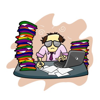 Bir işçi, birçok şirket işi yüzünden depresyonda ve stresli.