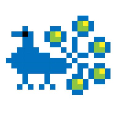 Tavus kuşu pikseli sanat vektörü çizimi