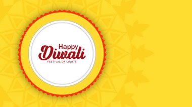 Mutlu DIWALI 'nin bir vektör tasarımı, ışık festivali sarı arka planda daire şeklinde dizayn edilmiş metin.
