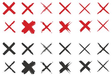 Çeşitli kırmızı ve siyahların çapraz sembolleri reddetmesinin dijital bir çizimi