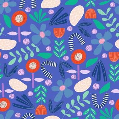 Mavi arka planda kusursuz bir çiçek deseni