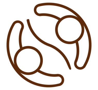 Kahve çekirdeği ikonunun minimalist bir vektörü ve onu tutan insanlar. Kahve dükkanı logosu için mükemmel..