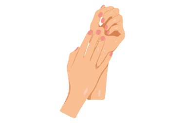 Beyaz arka planda izole edilmiş pembe ojeli bir kadın elinin çizimi.