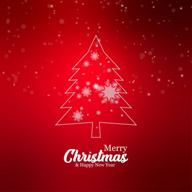 Noel ağacının vektör tasarımı ve Mutlu Noeller ve mutlu yıllar, kırmızı zemin
