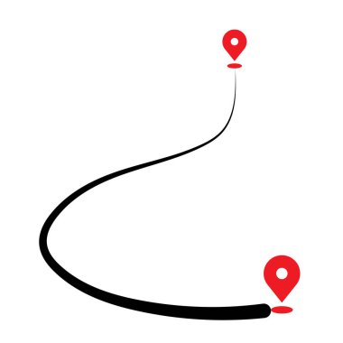 İki kırmızı ve mavi noktadan izole edilmiş bir yere giden noktalı yol.