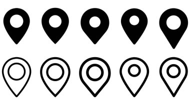 Beyaz arkaplanda bir dizi harita pin simgesi