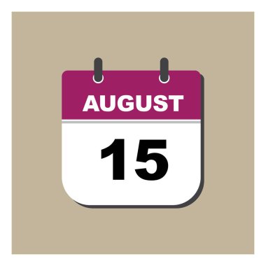 Bir düz takvim simgesinin vektör tasarımı, damla gölgesi ile 15 Ağustos