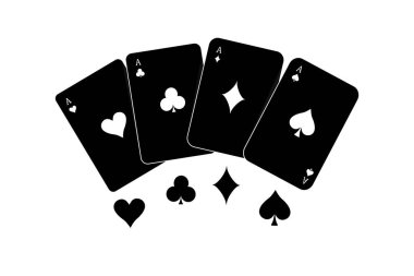 Siyah güvertenin bir vektörü, beyaz arkaplanda dört as.