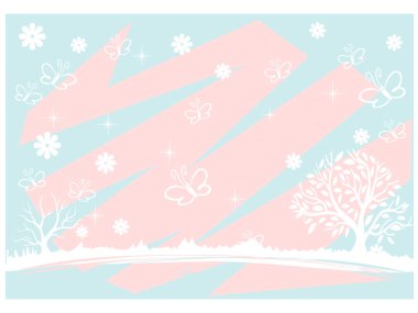 Çiçek bahçesinde kelebekler uçuşan sevimli bir arka plan.