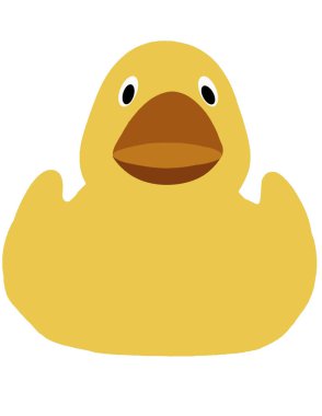 Beyaz arka planda sarı oyuncak bir ördek.