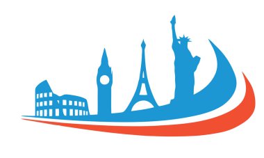 Mavi renkli ünlü binaların vektör çizimi