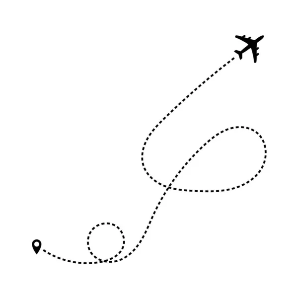 出発点と航空機の飛行経路の航空機中心点線経路 — ストックベクタ