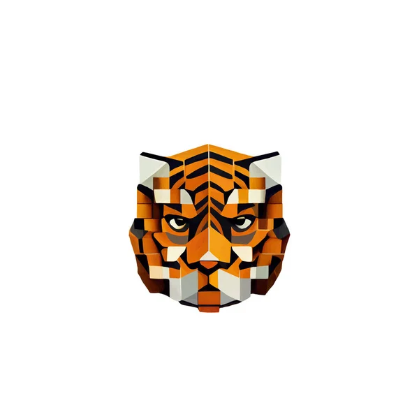 Arte Digital Retrato Tigre Sobre Fondo Blanco — Vector de stock