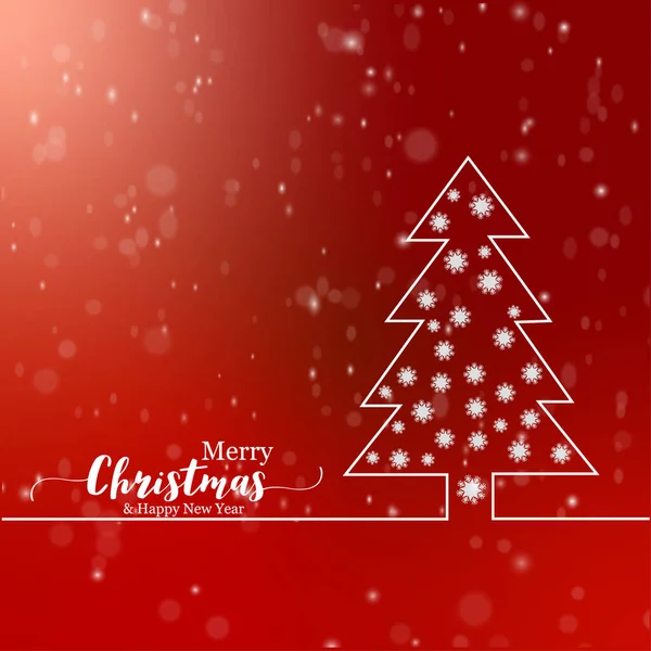 白いクリスマスツリーのベクトルデザイン メリークリスマスと赤い背景に幸せな新年 — ストックベクタ