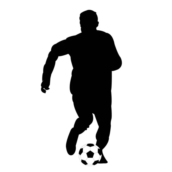 足球运动员在白色背景下踢球的轮廓 — 图库矢量图片