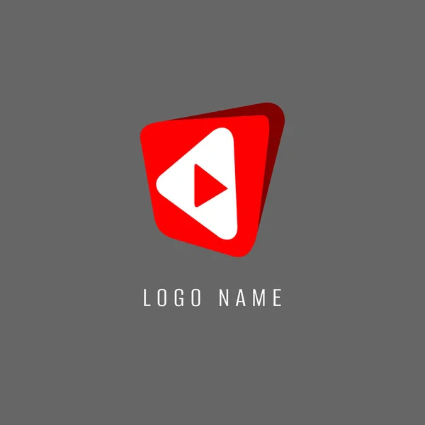 Red White Play Button Creative Logo — Stock Vector