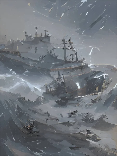 Onweer Oceaan Met Schip — Stockvector