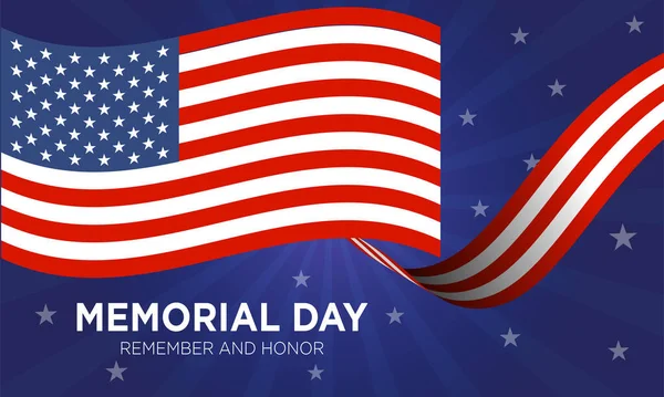 Een Memorial Day Poster Met Usa Vlag Een Blauwe Achtergrond — Stockvector