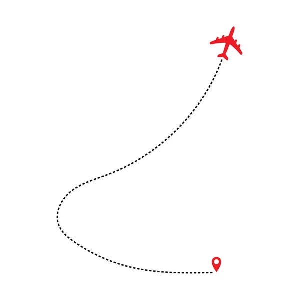 Ruta Línea Punteada Del Corazón Del Avión Ruta Vuelo Del — Vector de stock