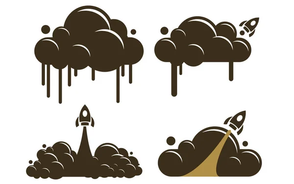 Monochrome Spaceship Vector Smoke Cloud — Stock Vector