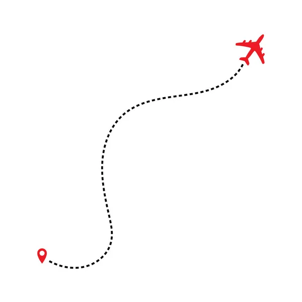 Ruta Línea Punteada Del Corazón Del Avión Ruta Vuelo Del — Vector de stock