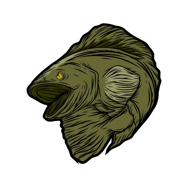Logo Design Eines Grünen Walleye Fisches Isoliert Auf Weißem Hintergrund — Stockvektor
