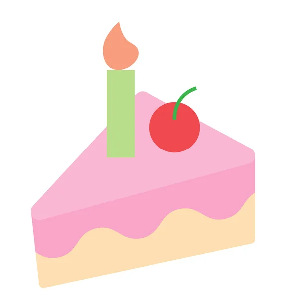 Vertical Design Birthday Cake Icon Candle Cherry — Stock Vector