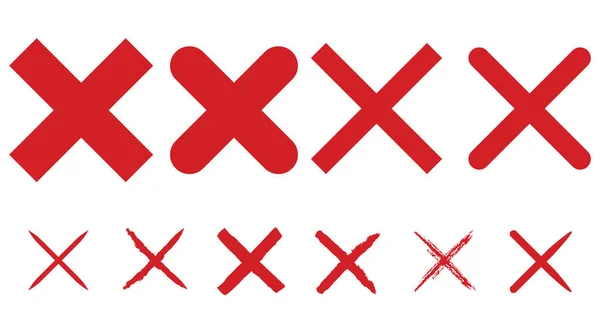 白の背景に赤い十字Xアイコンのさまざまな形と形 編集できない 間違って 投票記号 — ストックベクタ