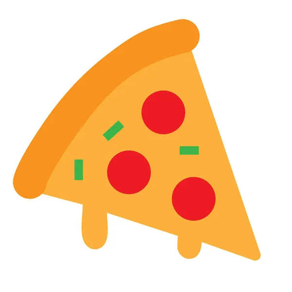 Platt Ikon Pizza Skiva Med Pepperoni Och Smält Ost Vit — Stock vektor