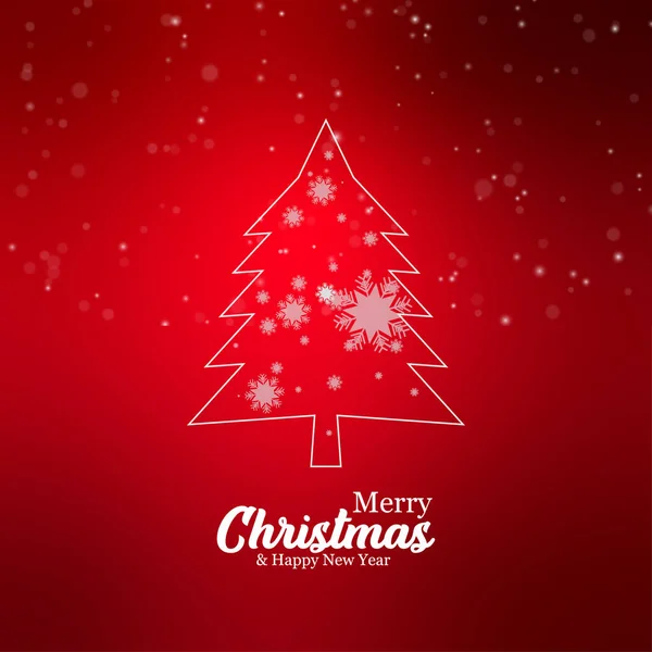 クリスマスツリーとテキストのベクトルデザインメリークリスマスと幸せな新年 赤の背景 — ストックベクタ