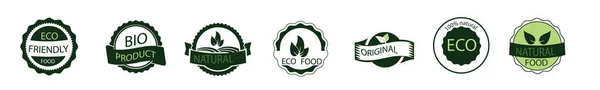 Natuurlijke Eco Labels Batch Met Bewerkbare Tekst Zwarte Groene Kleuren — Stockvector