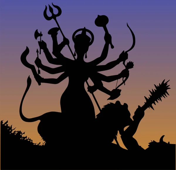 Une Silhouette Dieu Shiva Hindouisme Coucher Soleil — Image vectorielle